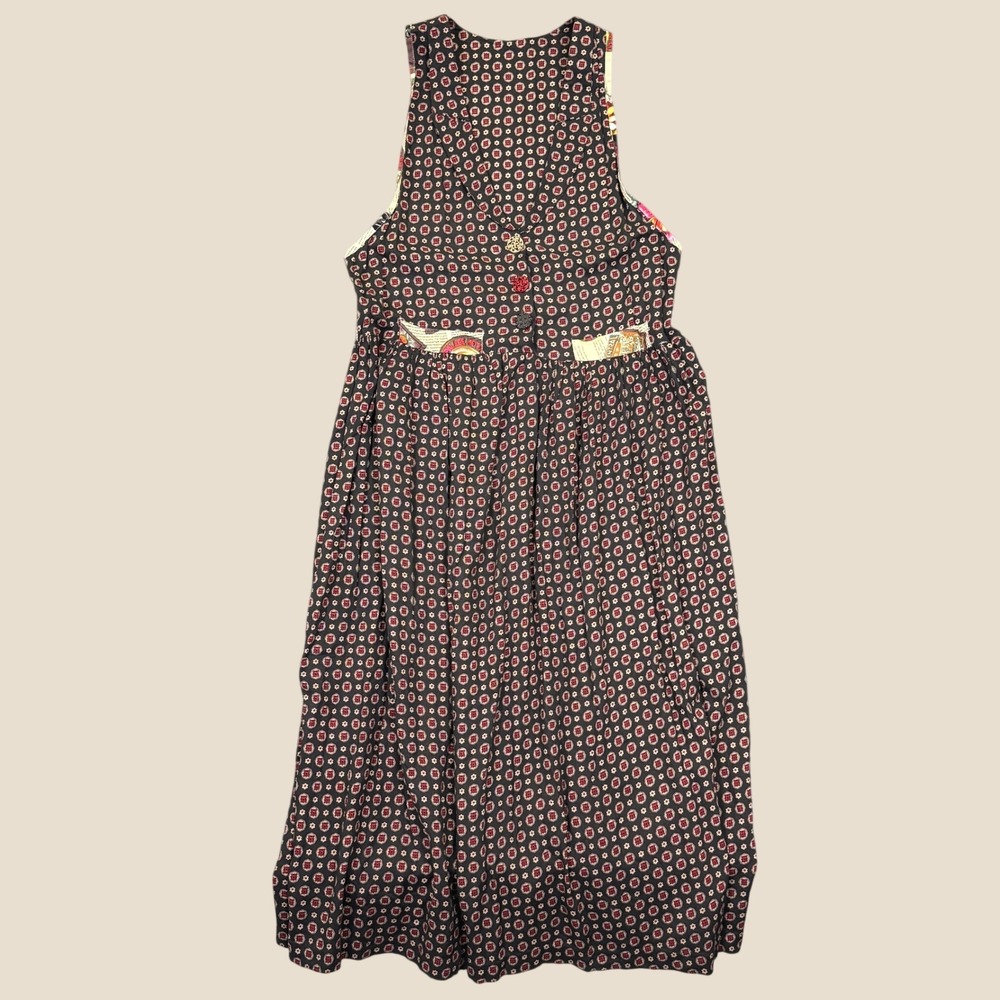 Vintage Jumper Dress Women L Black Floral Newsprint Boho Cottagecore Aesthetic
